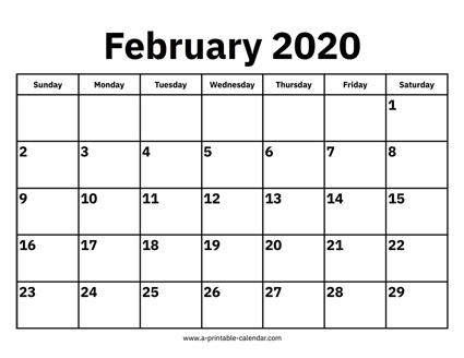 February 2020 Calendar