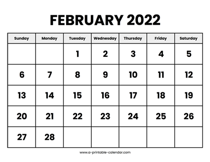 February 2022 Calendar Printable