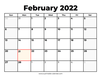 February 2022 Calendar With Holidays