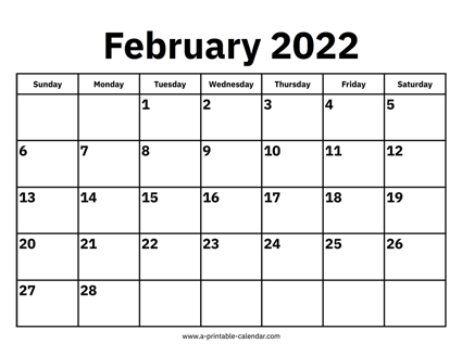 February 2022 Calendar