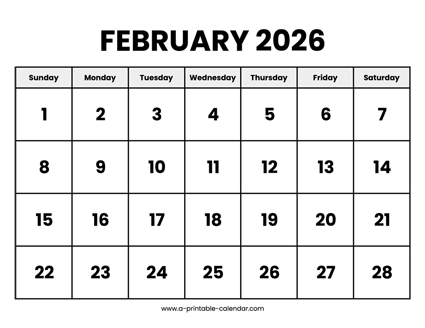 February 2026 Calendar Printable
