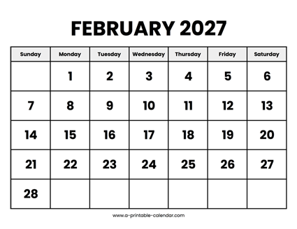 February 2027 Calendar Printable