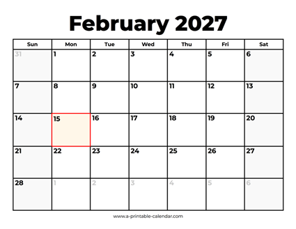 February 2027 Calendar With Holidays