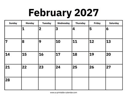 February 2027 Calendar