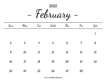 February Calendar 2025 Printable