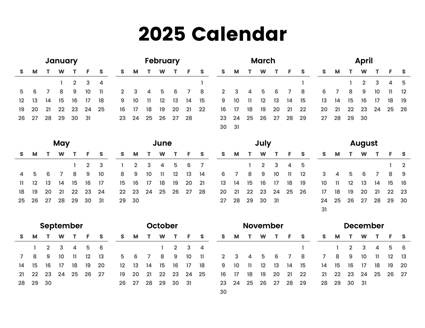 Full Year Calendar 2025