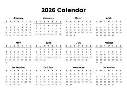 Full Year Calendar 2026