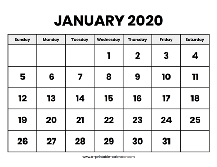 January 2020 Calendar Printable