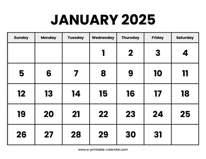 January 2025 Calendar Printable
