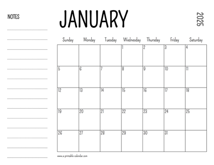 January 2025 Printable Calendar