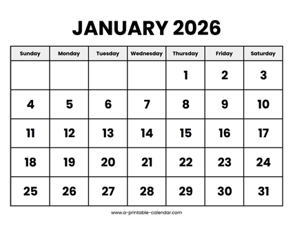 January 2026 Calendar Printable