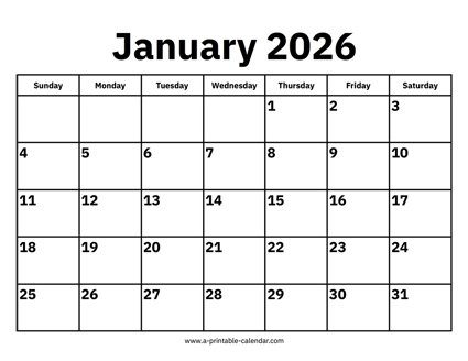 January 2026 Calendar
