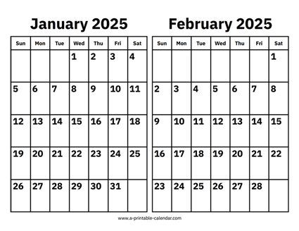 January and February 2025 Calendar