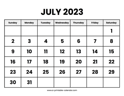 July 2023 Calendar Printable