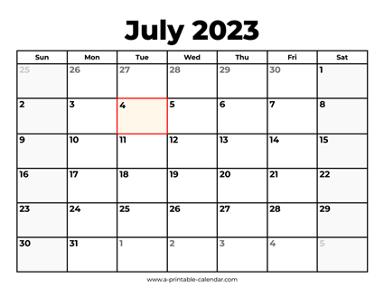July 2023 Calendar With Holidays