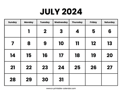 July 2024 Calendar Printable