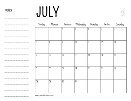 July 2024 Printable Calendar