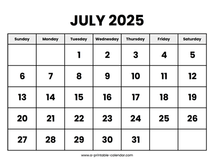 July 2025 Calendar Printable