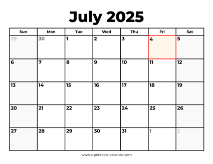 July 2025 Calendar With Holidays