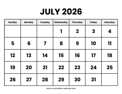 July 2026 Calendar Printable