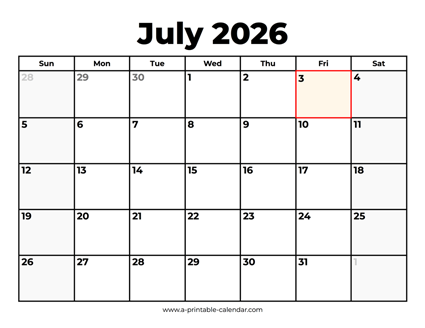July 2026 Calendar With Holidays