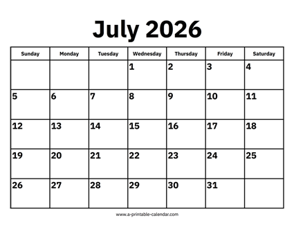 July 2026 Calendar