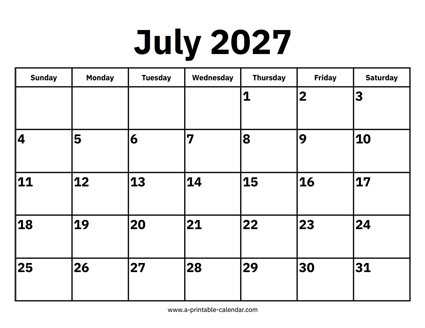 July 2027 Calendar