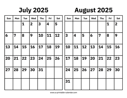 July and August 2025 Calendar
