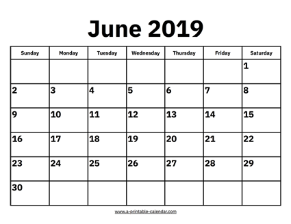 June 2019 Calendar