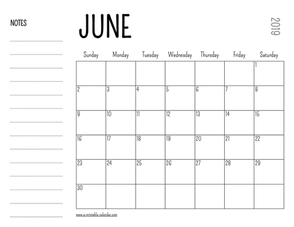 June 2019 Printable Calendar - A Printable Calendar