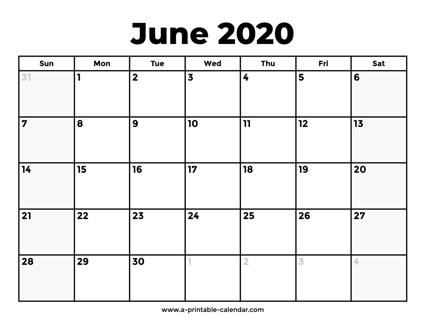 June 2020 Calendar With Holidays