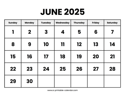 June 2025 Calendar Printable