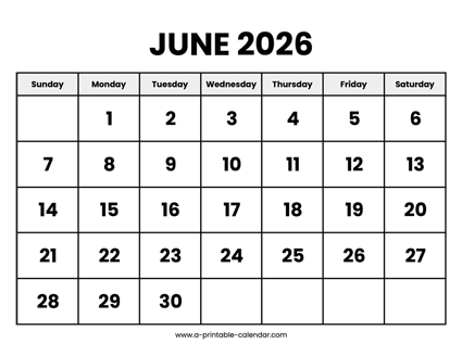 June 2026 Calendar Printable