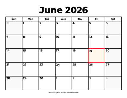 June 2026 Calendar With Holidays