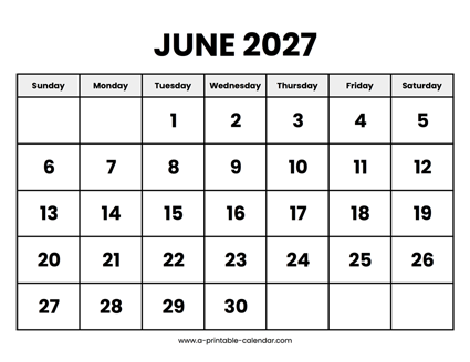 June 2027 Calendar Printable