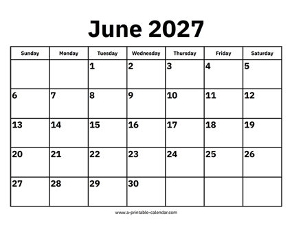 June 2027 Calendar