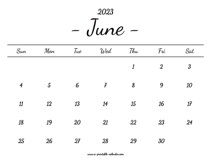 June Calendar 2023 Printable