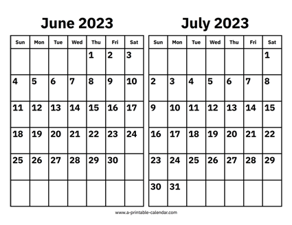 June and July 2023 Calendar
