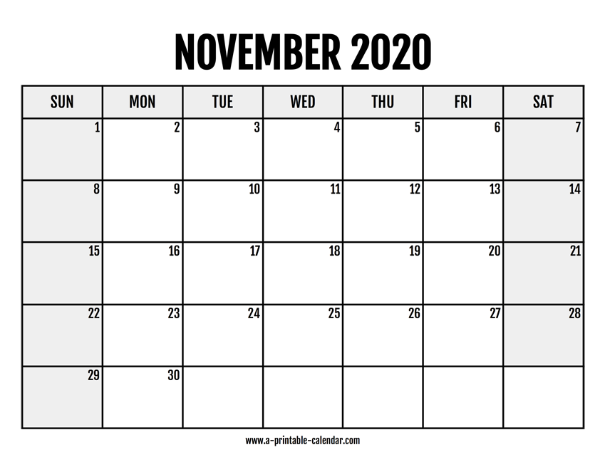 2020 November Calendar Printable