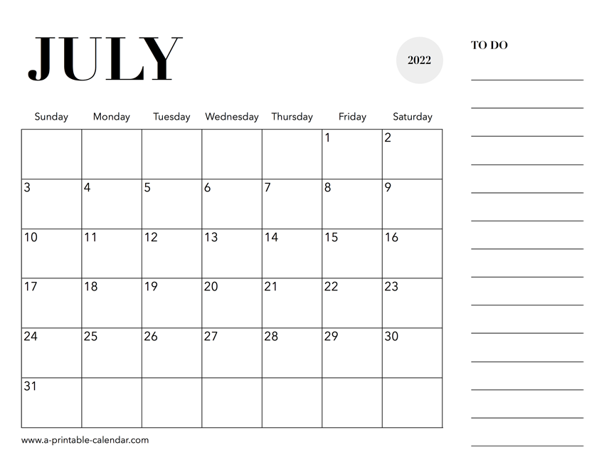 2022 Calendar July