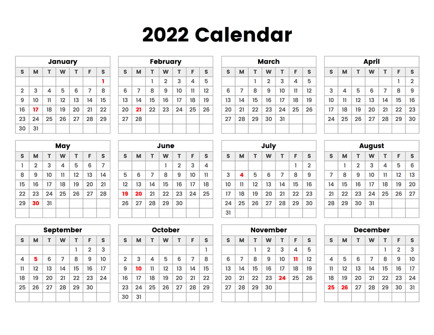 Printable Calendar 2022 Simple Useful Printable Calendars