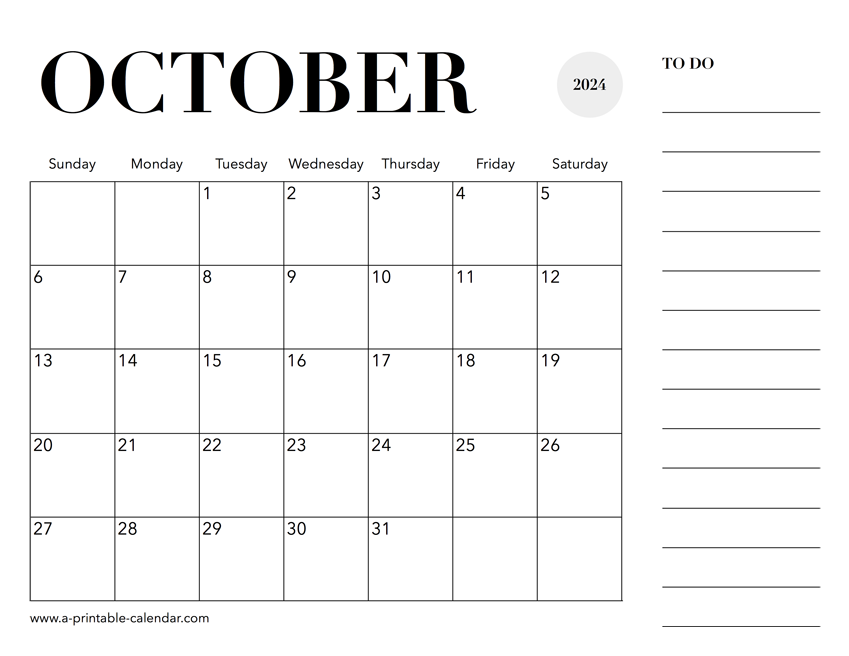 2024 Calendar October A Printable - 2024 Calendar October 