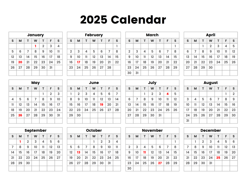 Printable Calendar 2025 - Simple & Useful Printable Calendars