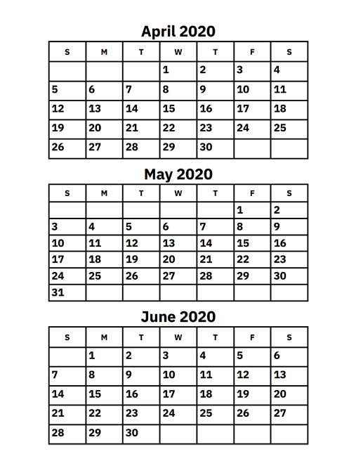 April, May And June 2020 Calendar – Printable Calendar 2020