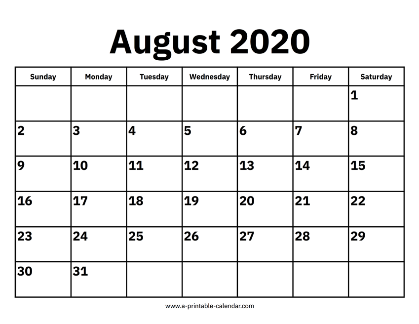 August 2020 Calendars Printable Calendar 2020