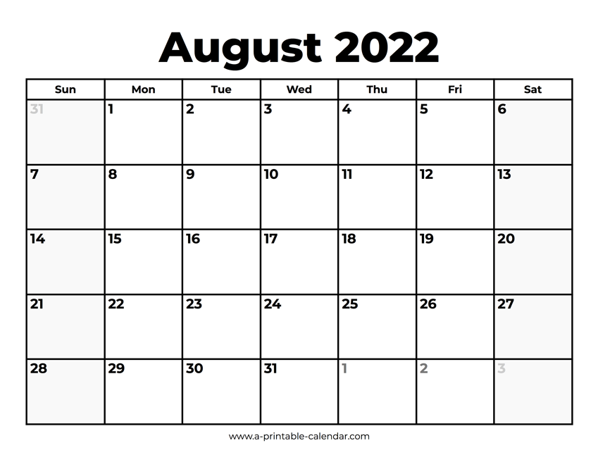 August 2022 Calendar With Holidays