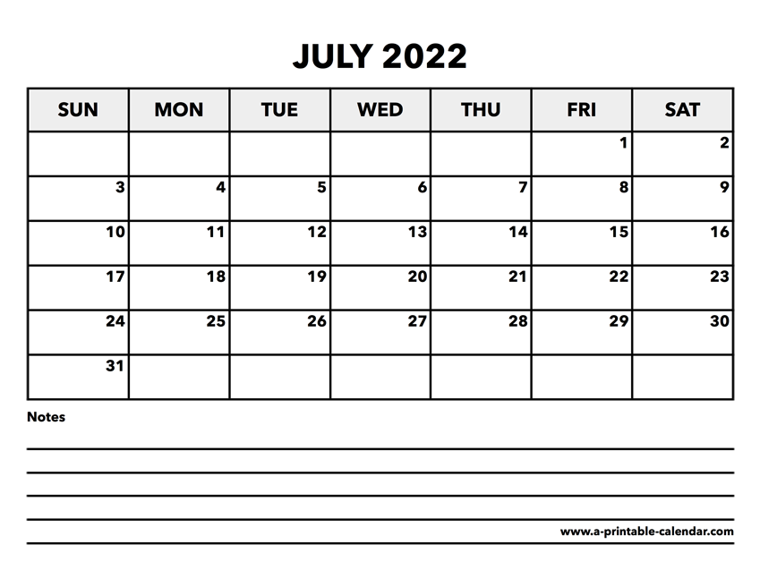 Calendar July 2022 A Printable Calendar