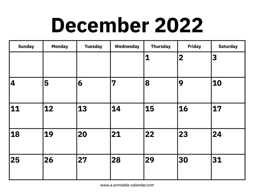 Empty December 2022 Calendar January Calendar 2022