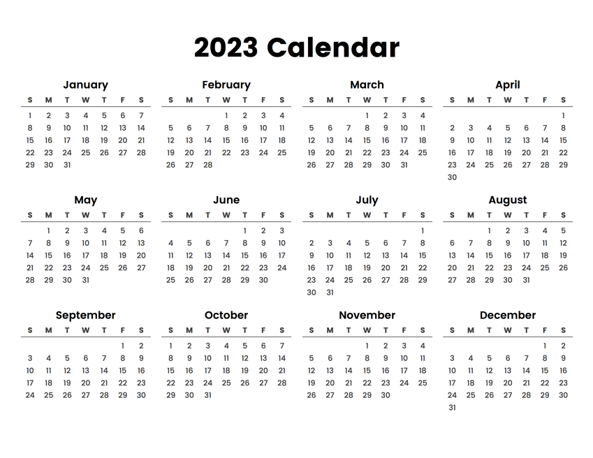 Full Year Calendar 2023