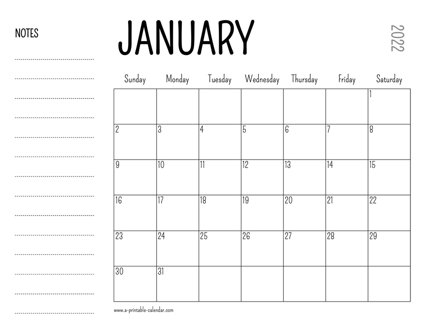January 2022 Printable Calendar A Printable Calendar January 2022 Printable Calendar A Printable Calendar